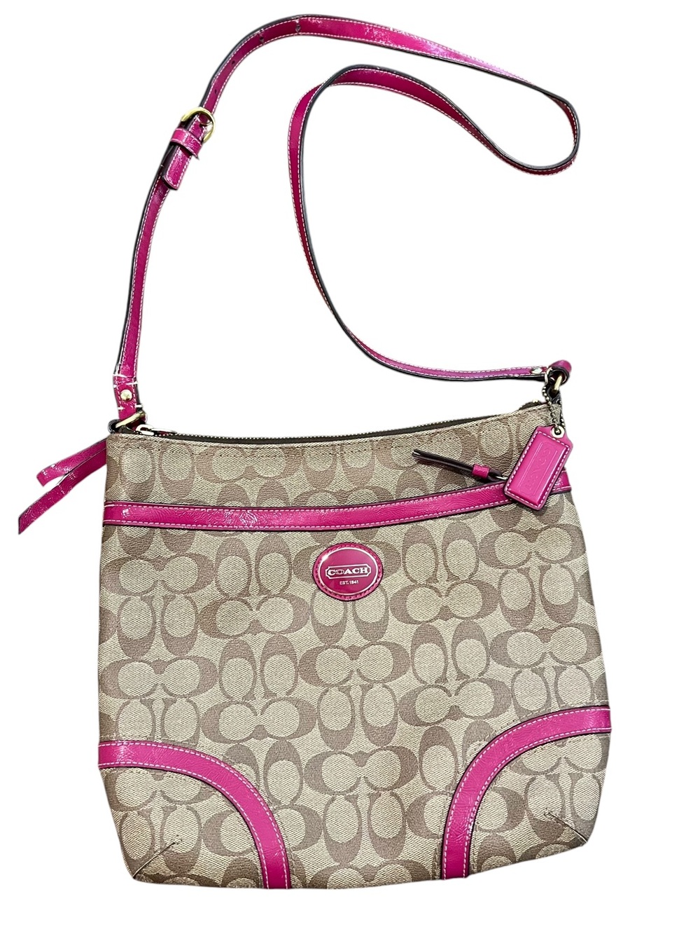 Coach Peyton Crossbody Bag Signature Canvas Pink Leather Trim Shoulder Purse
